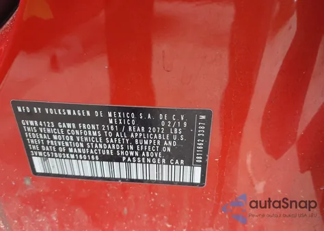 2019 Volkswagen Jetta 1.4T R-Line/1.4T S/1.4T Se z USA, uszkodzony, nr VIN 3VWC57BU3KM160166